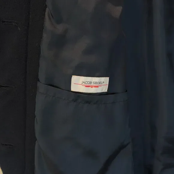 Vintage Jacob Siegel Black Wool Flannel Long Black Coat Sz Missy 12 - Picture 4 of 6